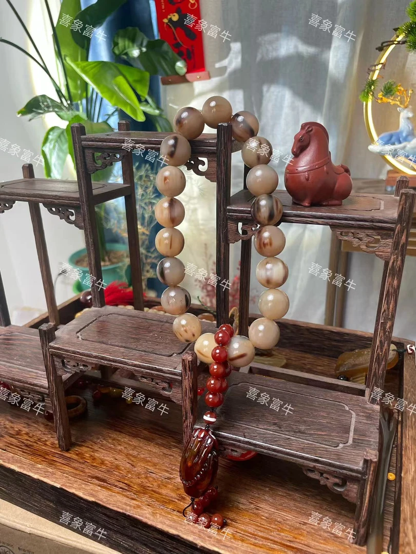 非金属珐琅手链 天然西藏老料花皮牦牛角手持修身盘玩