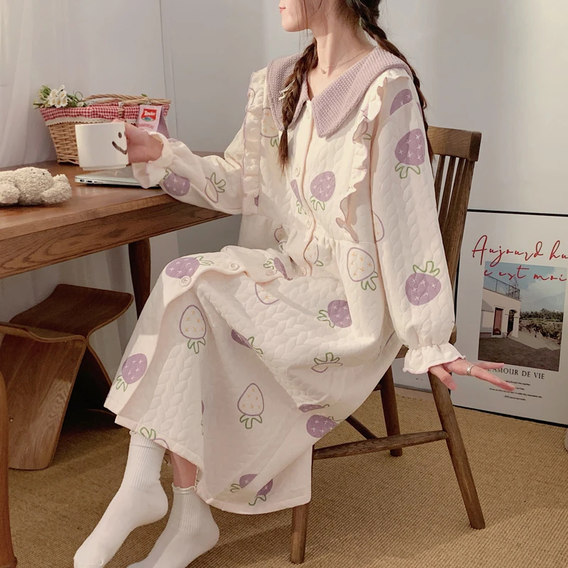 【10-3月】秋冬季夹层空气棉睡裙孕妇哺乳睡衣女加厚孕期产后月子服