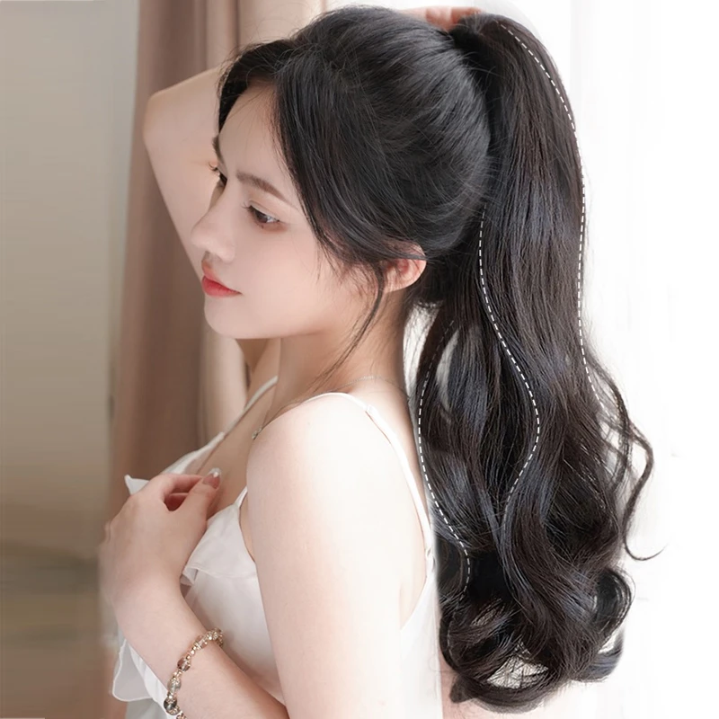 马尾假发女长发夏抓夹式大波浪马尾网红辫子仿真发自然微卷假马尾
