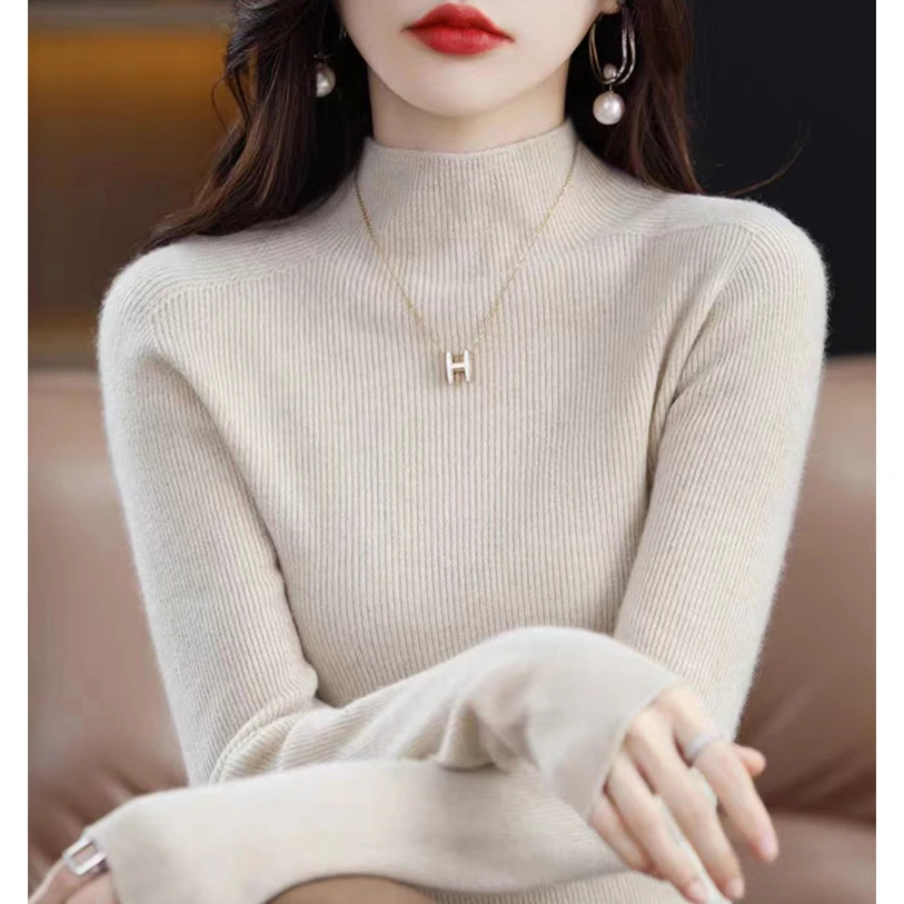 宽松显瘦80-200斤半高领毛衣女秋冬新款纯色遮肚内搭洋气针织上衣