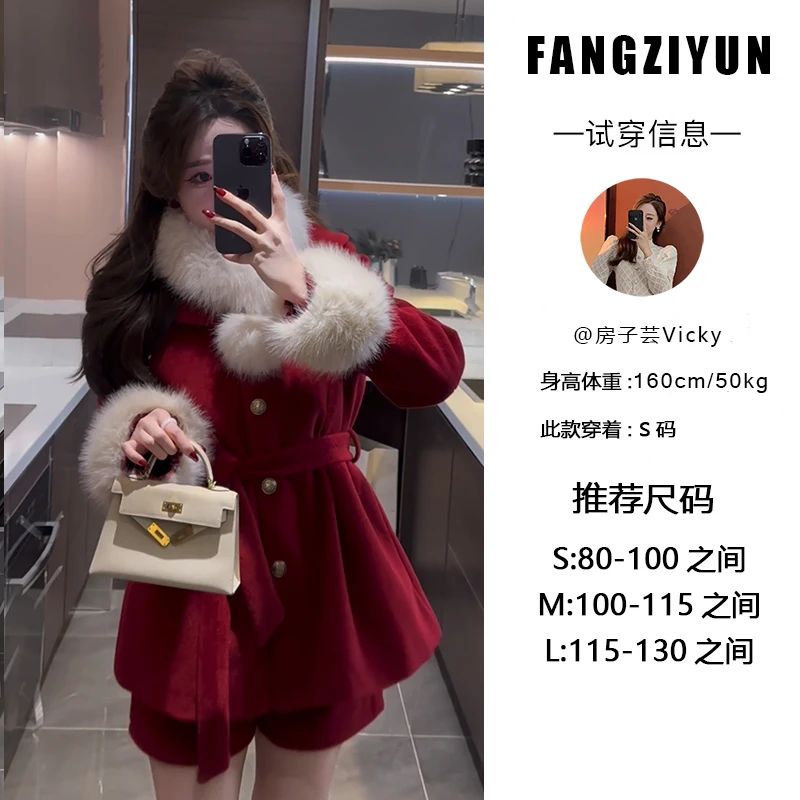 子芸定制【圣诞之夜】D3TZ1404秋冬显瘦气质网红时尚红色加绒套装预