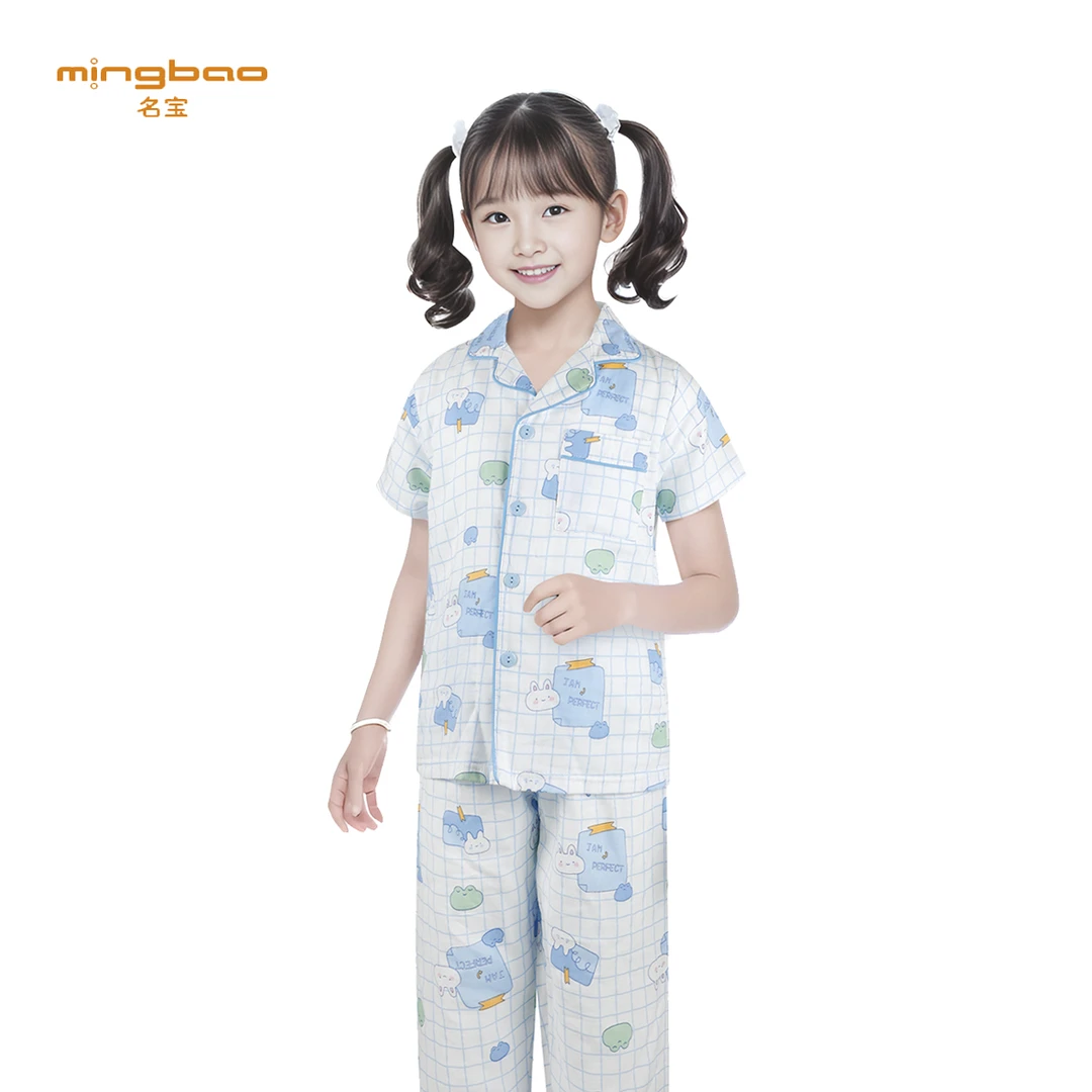 名宝女童半袖纱布家居服RN4093纯棉夏季短袖中大童款睡衣套儿童节
