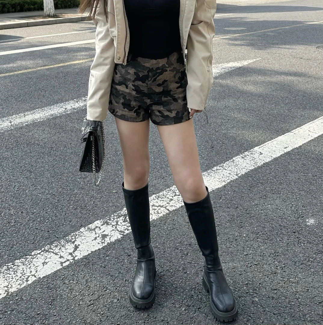 XIA.【华尔街】四季款A版修身高腰显瘦迷彩短裤