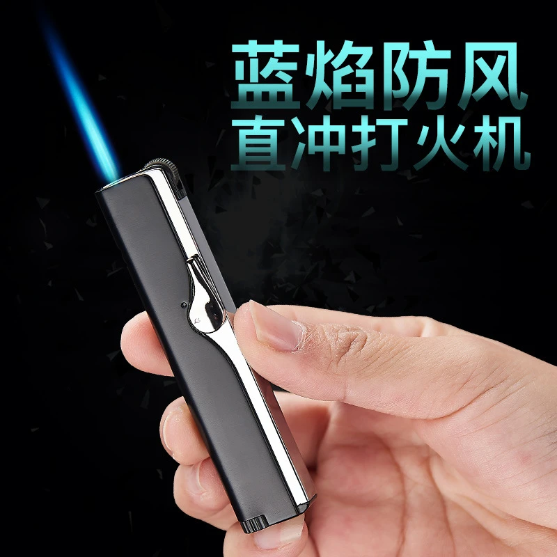 2023网红新款充气打火机直冲蓝焰防风个性创意长条便携高档打火机