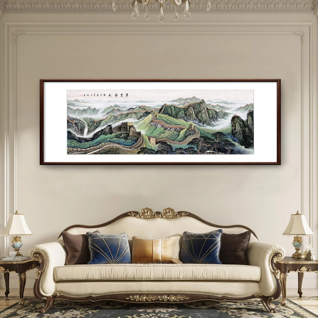 新中式《雄风万里》长城微喷复刻办公室客厅书房实木画框