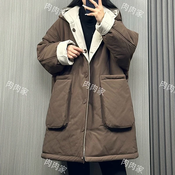 肉肉 2024秋冬新款短款双面穿高级大气显瘦百搭棉服外套