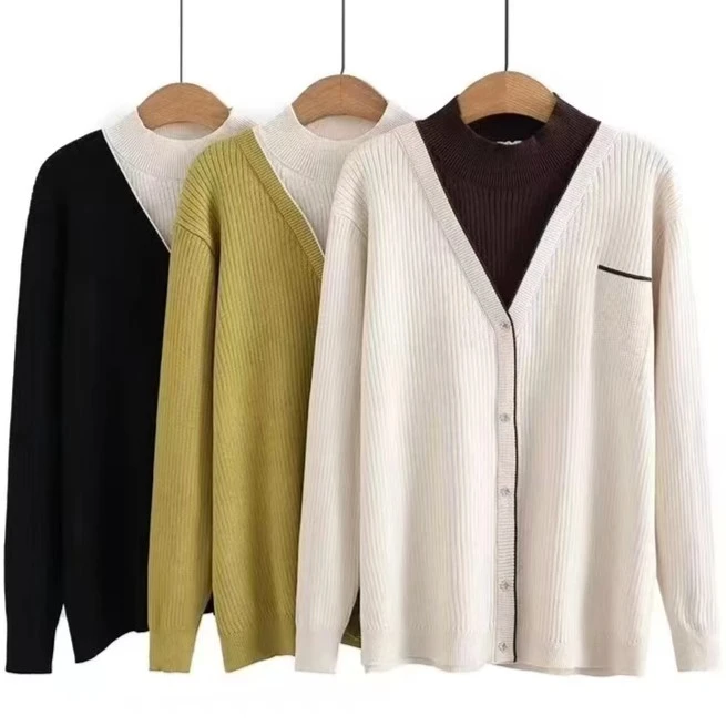 俊丰大码秋冬宽松遮肉显瘦软糯舒适半高领假两件开衫打底衫上衣