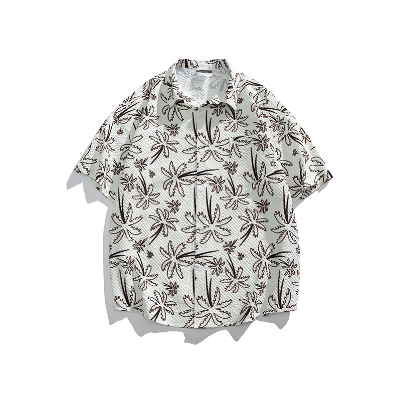 UOD短袖衬衫男休闲印花宽松衬衣夏威夷风满印大码上衣设计感潮