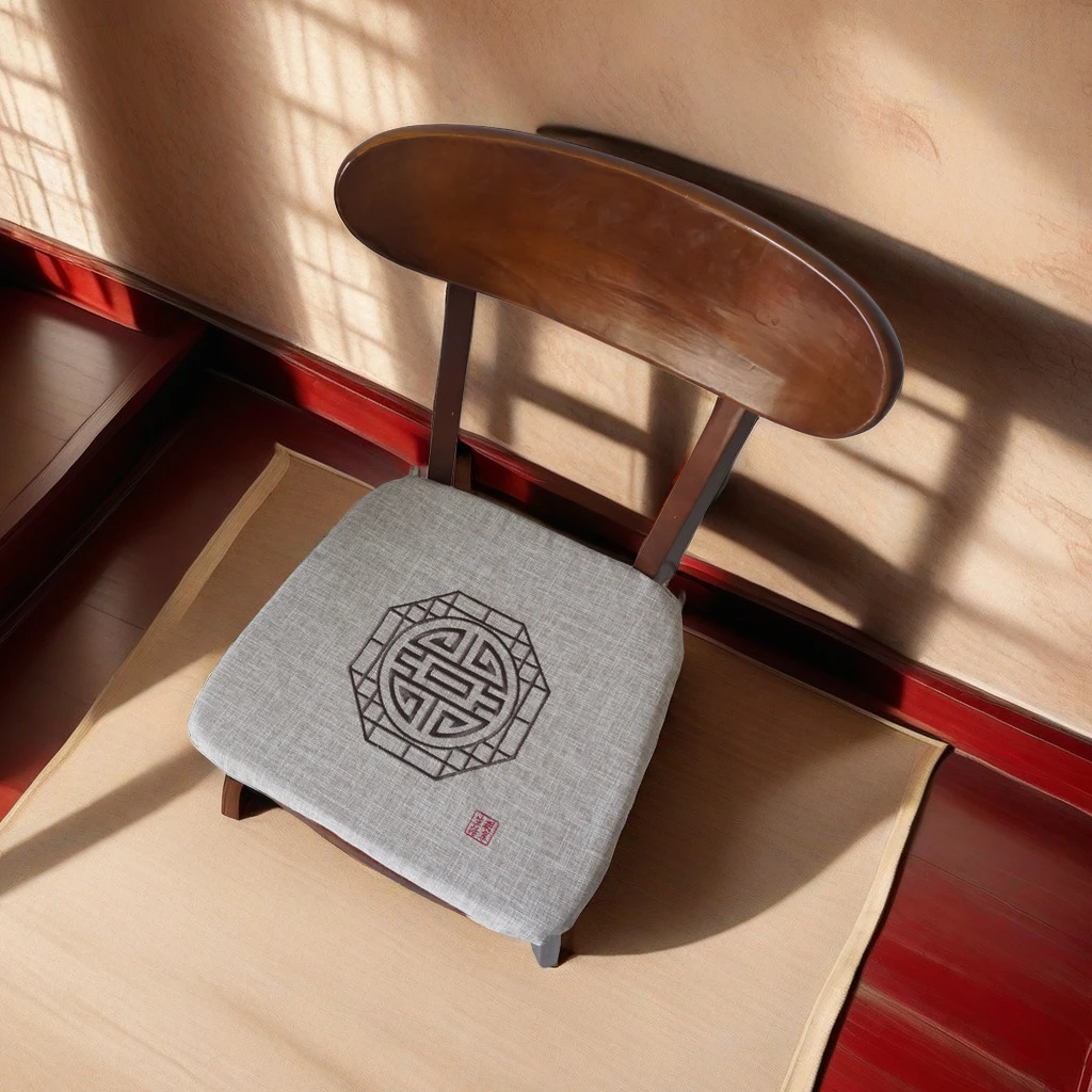 新中式梯形餐椅垫海绵坐垫椅子垫防滑马蹄形温莎椅垫定制刺绣logo