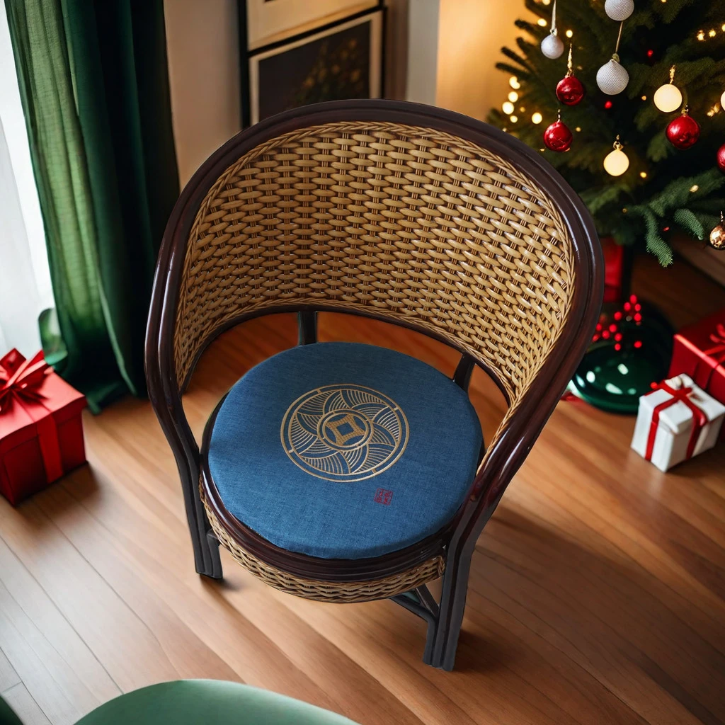 圆形坐垫棉麻藤椅垫绣花蒲团高密度海绵瑜伽垫中式鼓凳垫地垫定制