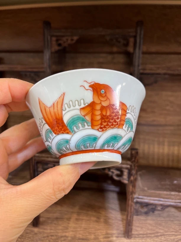 景德镇陶瓷青釉鲤鱼跃龙门若深杯主人杯茶杯