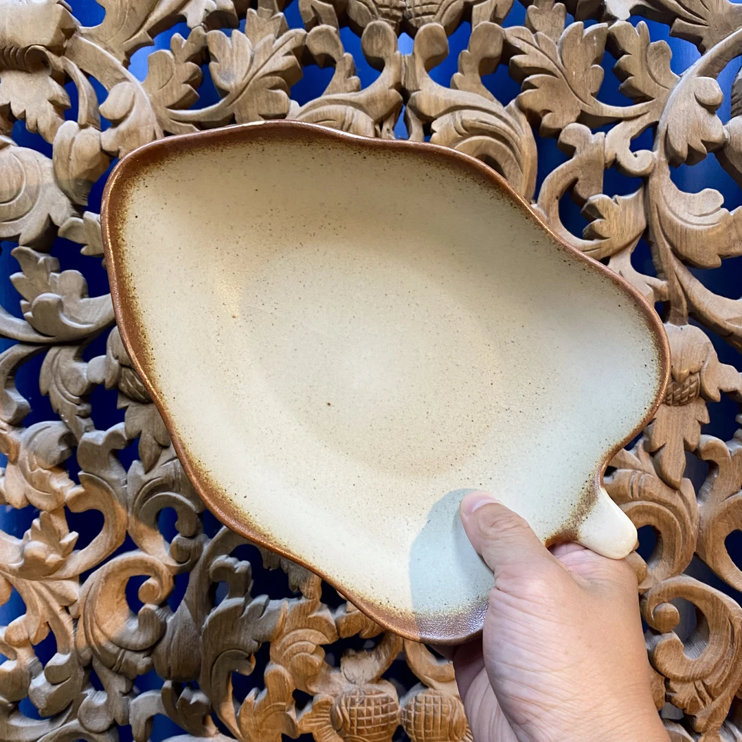 古瓷里复古粗陶8英寸芭蕉叶盘