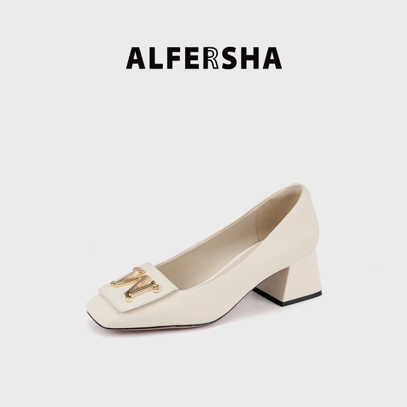 2025春款阿芙莎广系2619325舒适真皮粗跟通勤方头复古W单鞋D