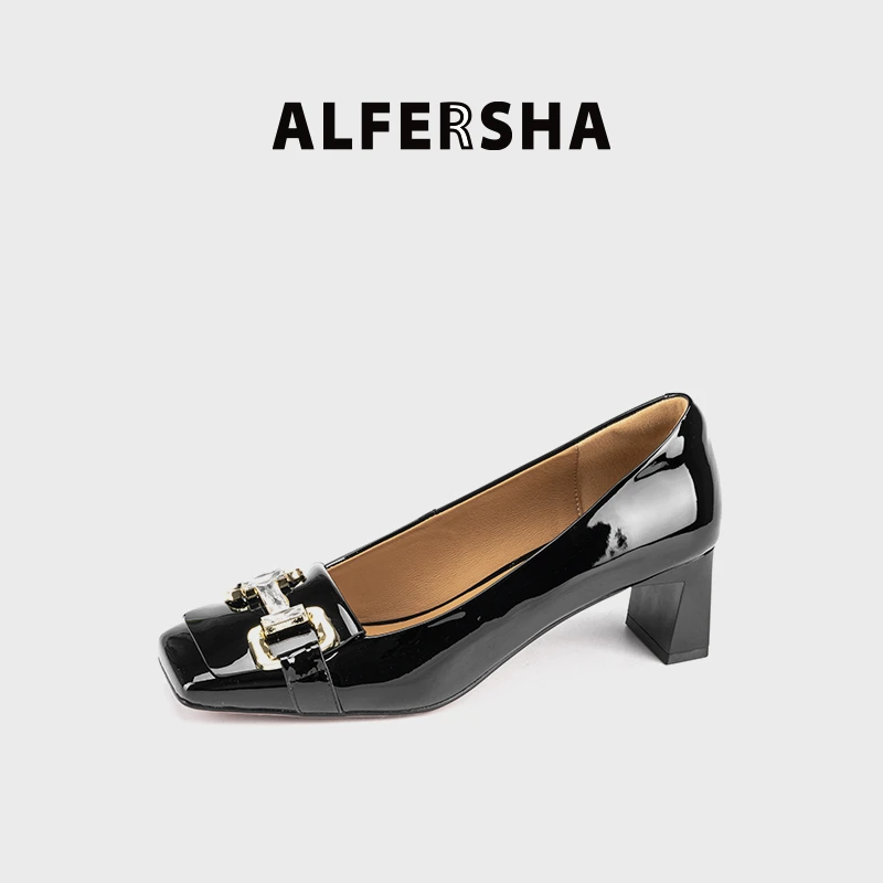 2025春款四季单鞋阿芙莎2619515时尚方头浅口高跟鞋方根单鞋D