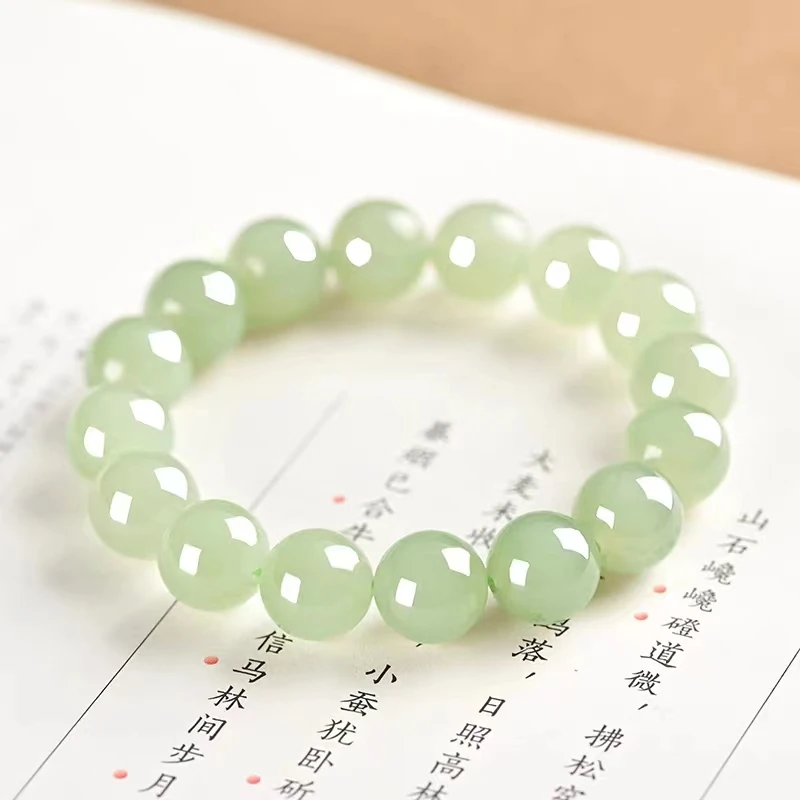 新疆和田玉青白玉圆珠玉手串男女款情侣手链送朋友礼物一物一证书