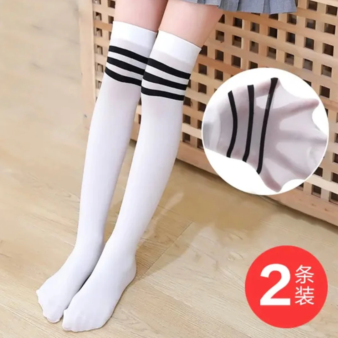 女童长筒袜春夏季薄款超弹过膝高筒袜宝宝小腿袜长袜儿童白色筒袜