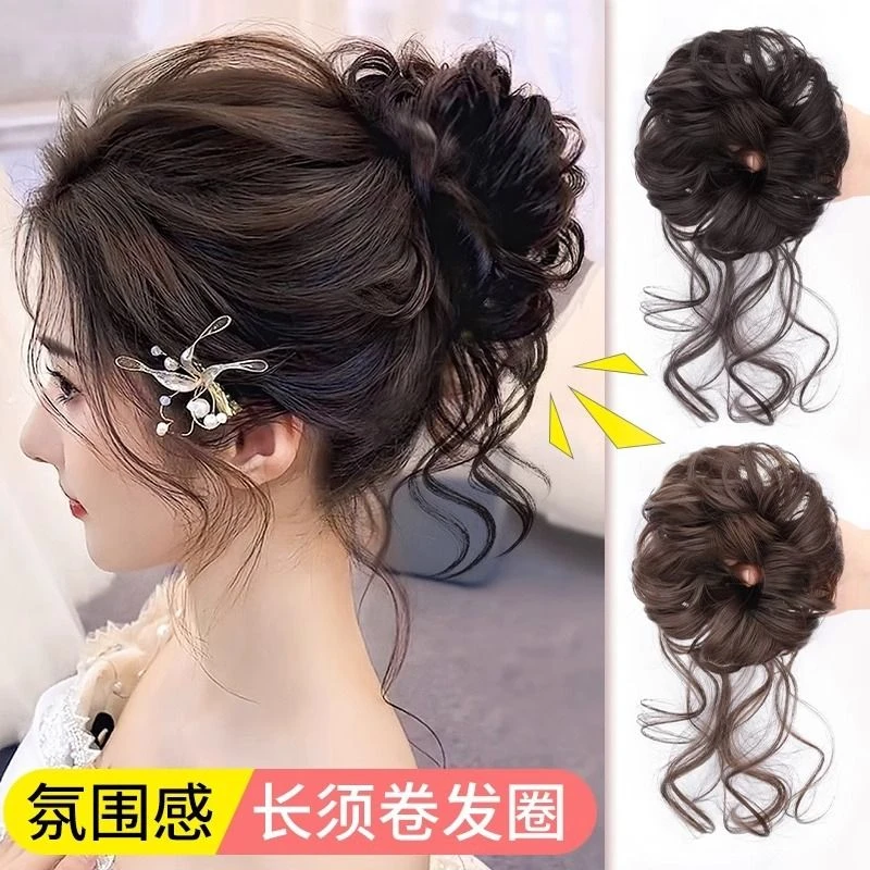 长须丸子头展示女真发蓬松韩式假发圈摄影慵懒造型花苞头盘发神器