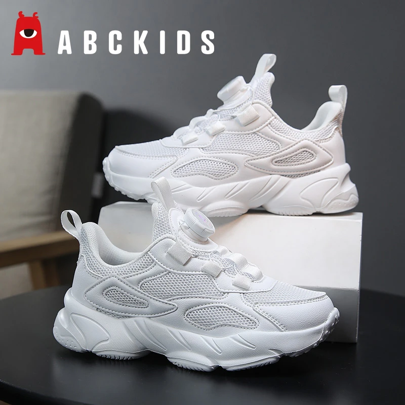 Abckids儿童小白鞋男童秋季网面白色运动鞋女童学生透气跑步鞋潮