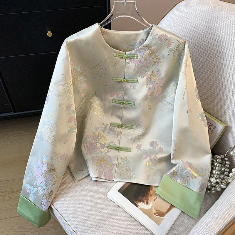 新中式重工刺绣提花盘扣外套女春季新款宽松显瘦国风旗袍唐装上衣