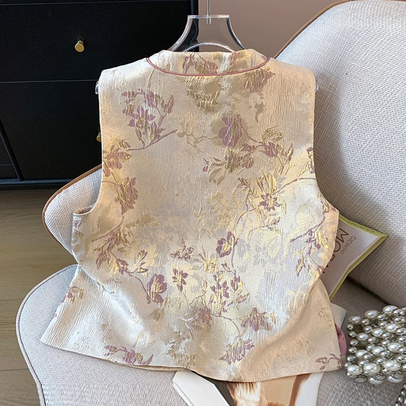 重工刺绣盘扣马甲外套新中式国风改良民族风提花织锦织金女士开衫