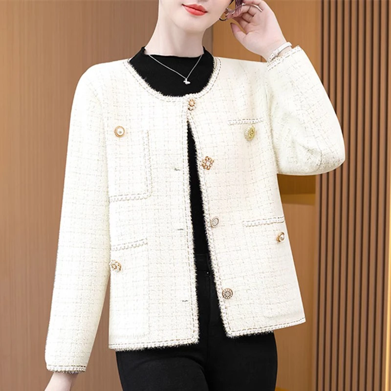 小香风圆领短款外套女春季新款高级感洋气百搭减龄妈妈装开衫上衣