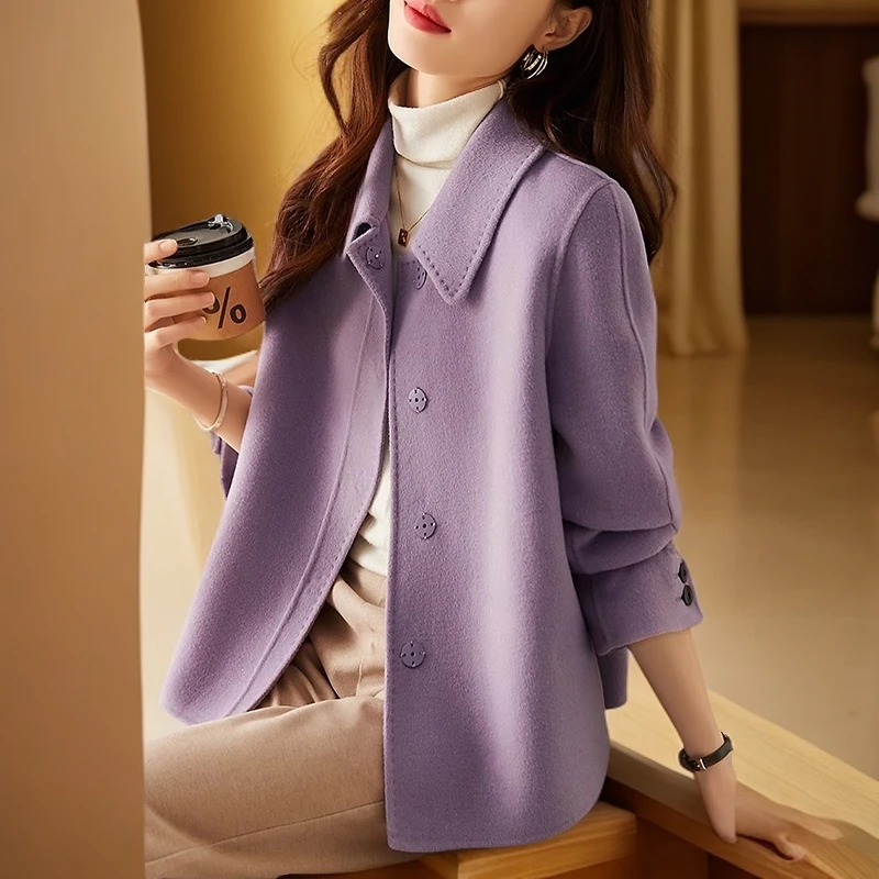 韩版气质翻领毛呢外套女秋冬新款高级感时尚洋气中长款小个子上衣
