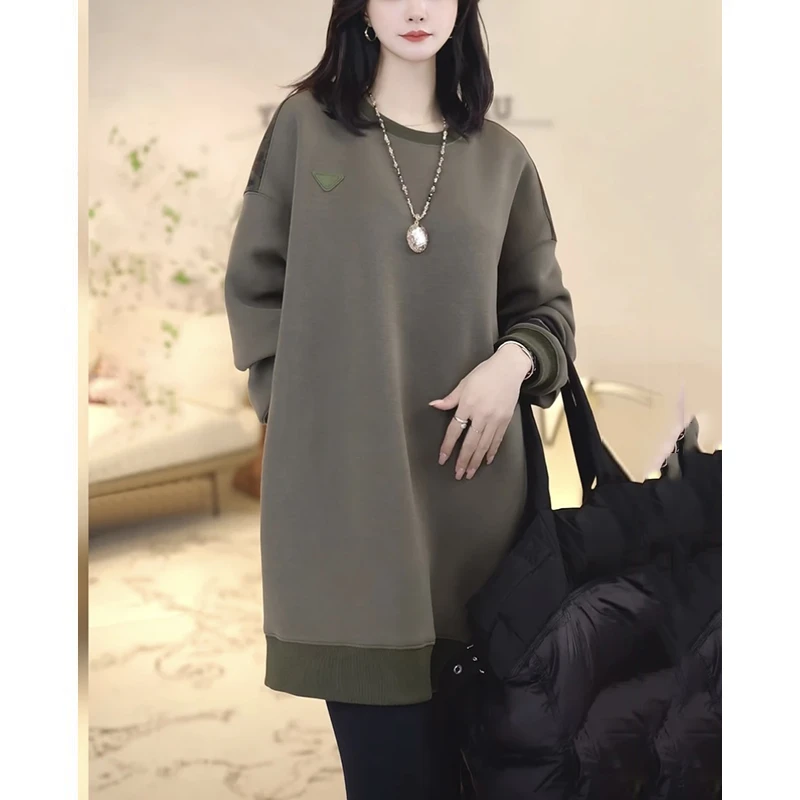 高级感加厚拼接撞色卫衣女秋冬新款时尚百搭气质减龄设计圆领上衣