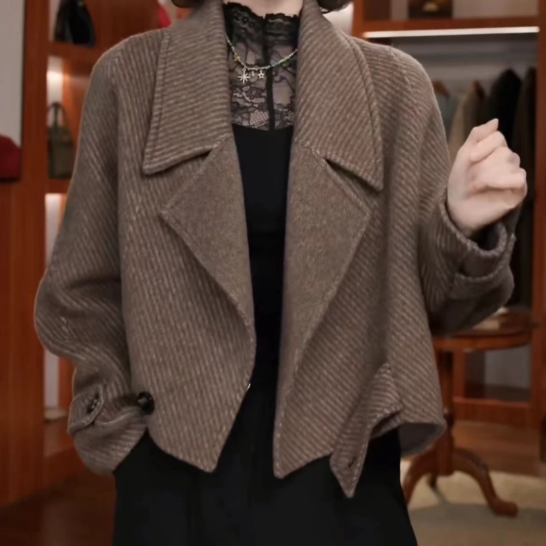 韩版双面呢休闲短款外套女春季新款洋气减龄时尚妈妈显瘦长袖外套