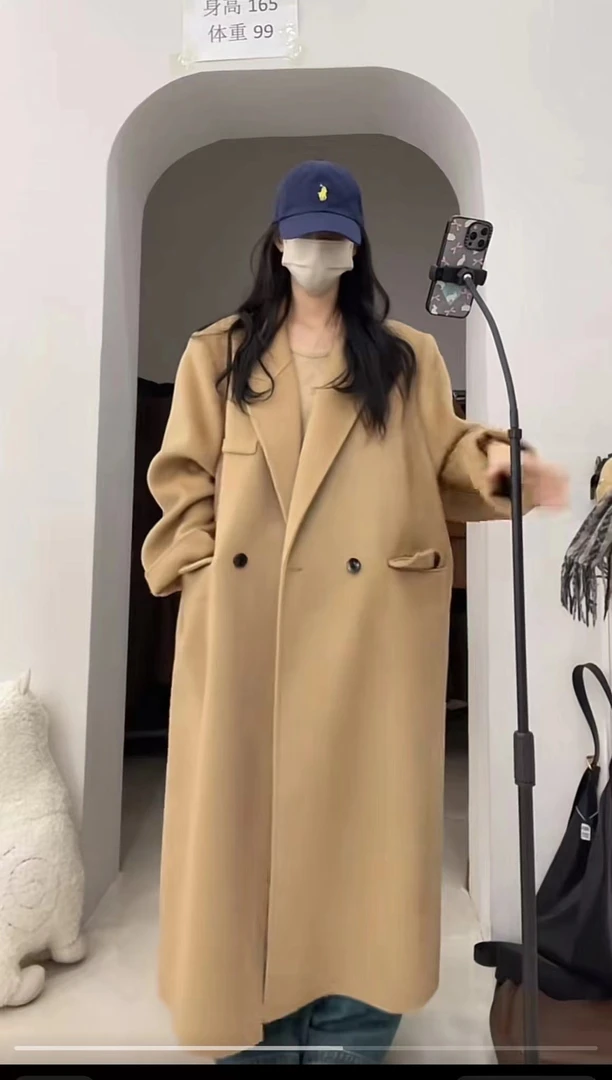 【柏林大衣】24新款阔版男友风百搭宽松可可棕双面毛毛大衣气质