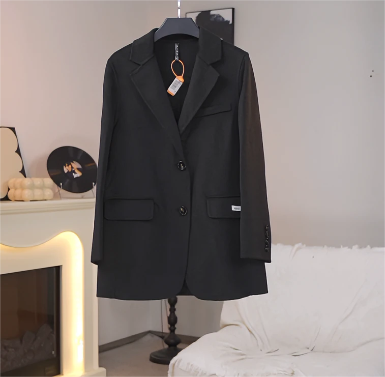 气质时尚西装高端短款大衣春秋显瘦（H9011）黑色休闲小个子外套