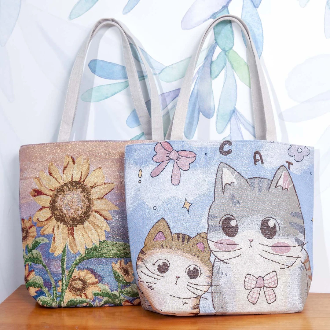 中年妈妈双面拎包包女民族女包帆布包新款卡通质感刺绣手提小方