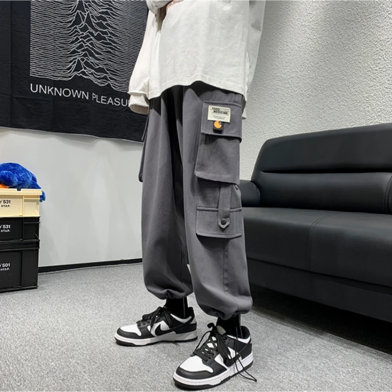 W320-E区2情侣港风宽松版九分水洗棉阔腿直筒（可收脚）工装休闲裤