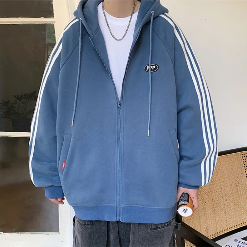 JK6118-B区5情侣港风宽松版春秋休闲百搭潮流毛圈连帽开衫卫衣