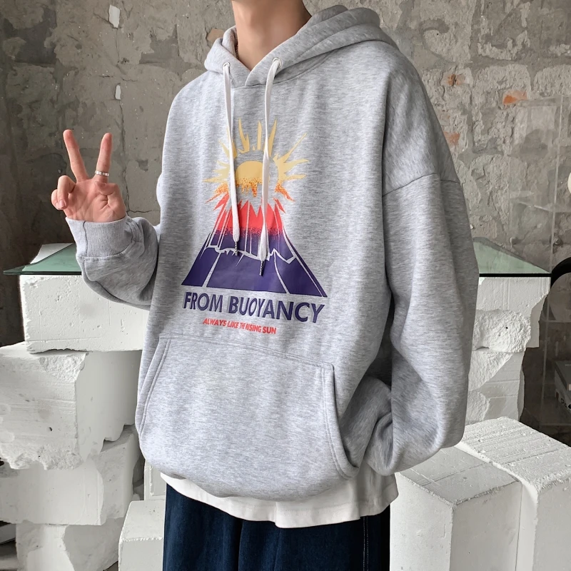 W136-D区2【加绒】情侣港风宽松版（火山字母印花）加绒套头连帽卫衣