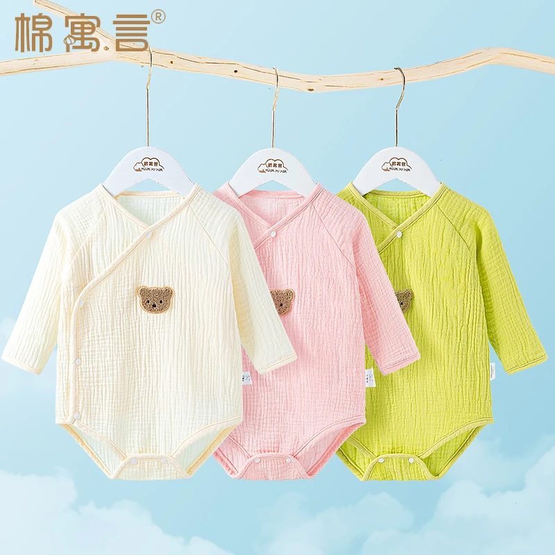 婴儿包屁衣宝宝纯棉纱布三角哈衣夏季可爱爬服新生儿连体长袖睡衣