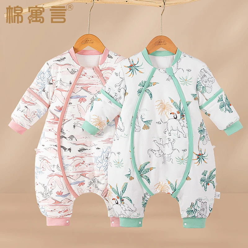 宝宝睡袋秋冬款男女童分腿防踢被神器可拆袖婴儿加厚夹棉连体睡衣