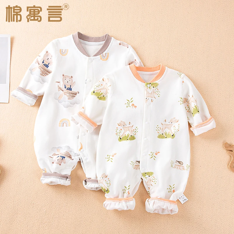 纯棉婴儿秋季连体衣长袖打底哈衣新生儿宝宝衣服卡通爬服无骨睡衣