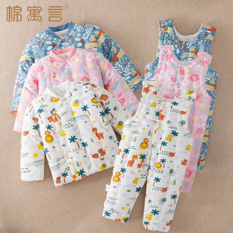 儿童手工背带棉裤新生婴儿加厚保暖套装纯棉花棉衣宝宝秋冬季棉袄