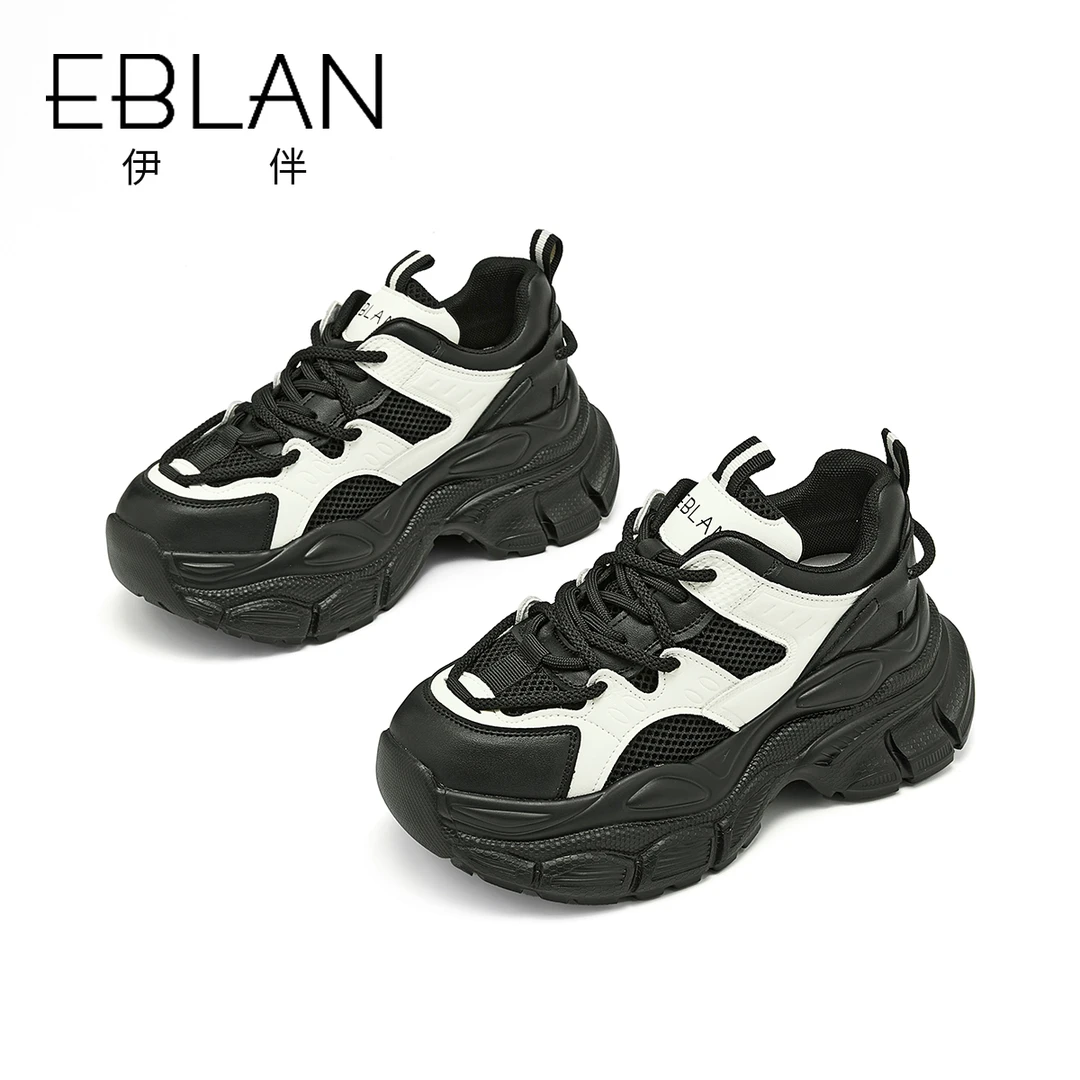 EBLAN/伊伴2023秋季新款女士时尚休闲鞋厚底老爹鞋女深口透气女鞋