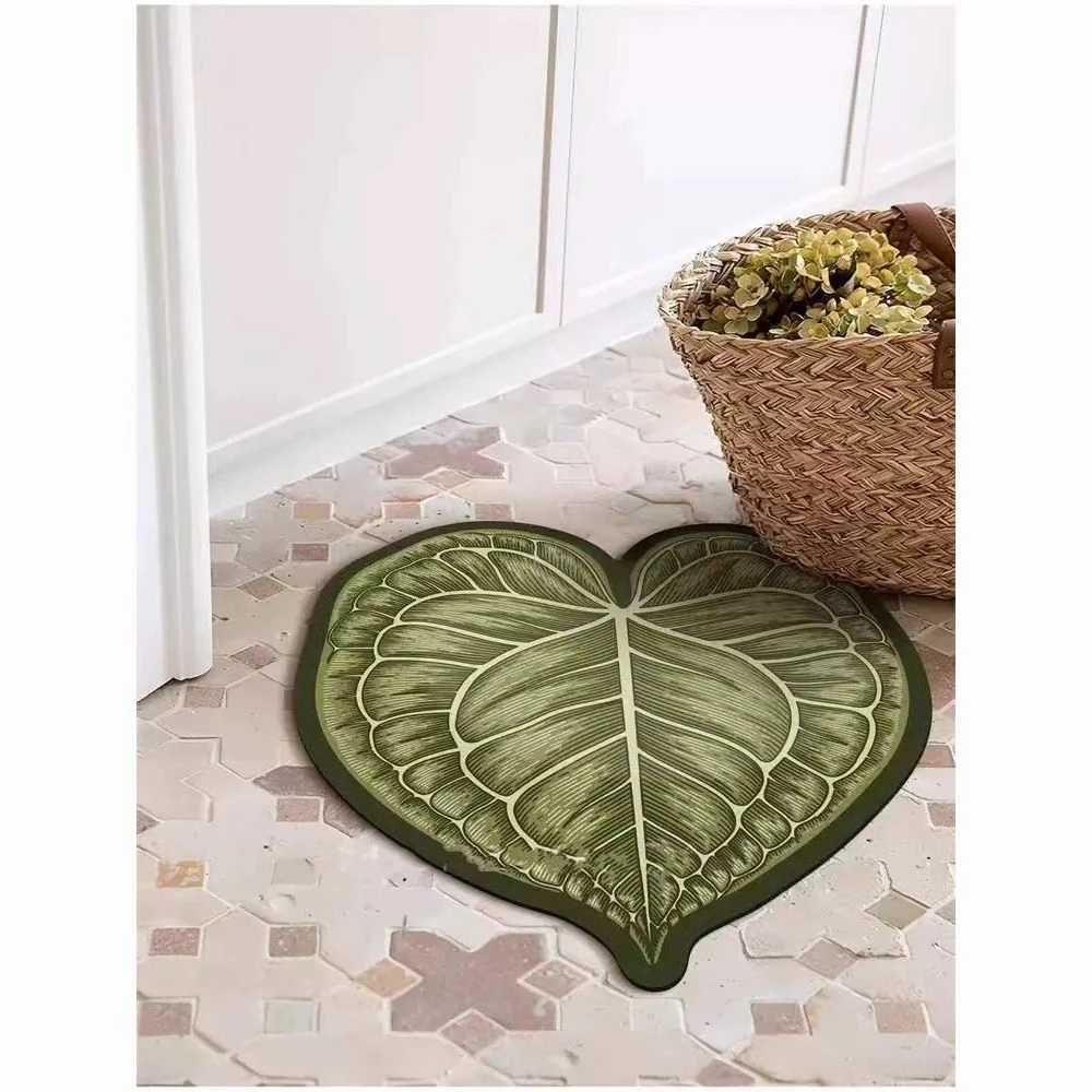 绿色叶子家用卫生间防滑地垫软硅藻泥吸水垫浴室长条地毯可爱卧室