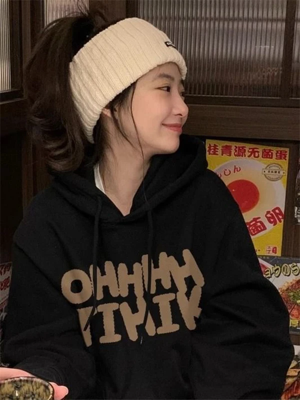 oversize连帽早秋百搭印花卫衣ins宽松学生港风潮牌男女情侣外套