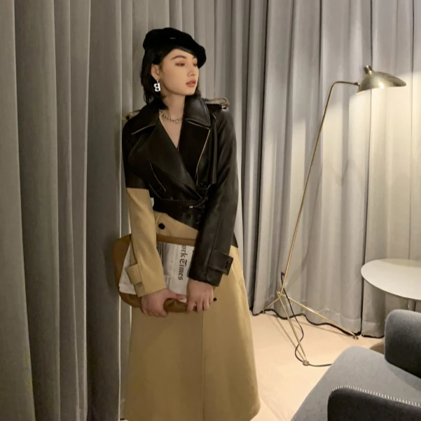 【特价】质感手感兼具 重工拼接风衣女长款YP203013/YP203014