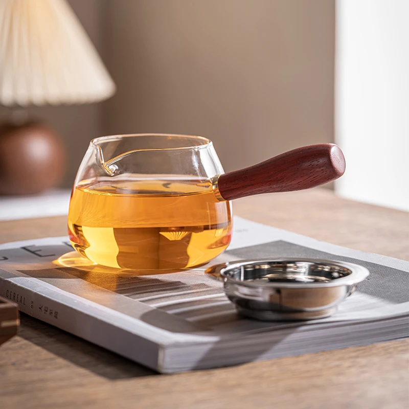 友爱木把玻璃公道杯功夫茶具配件分茶器加厚耐高温创意侧把公杯
