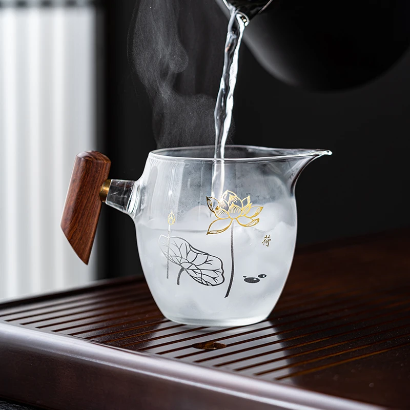 加厚木把玻璃公道杯耐热茶漏茶滤家用中式茶海过滤分茶器茶具配件
