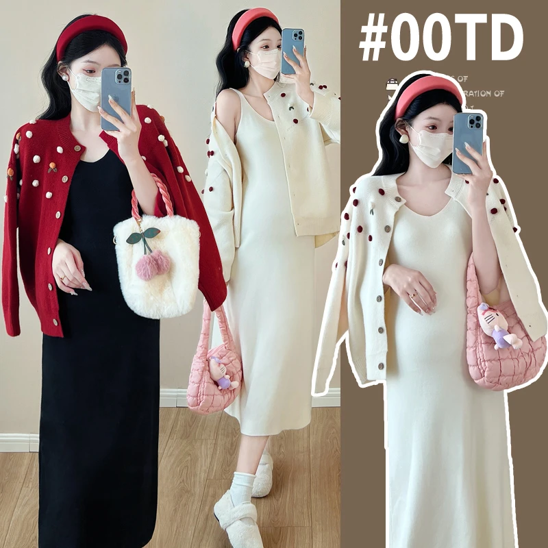 【MOMO】2024孕妇装加厚孕妇毛衣外套孕妇两件套孕妇套装打底裙