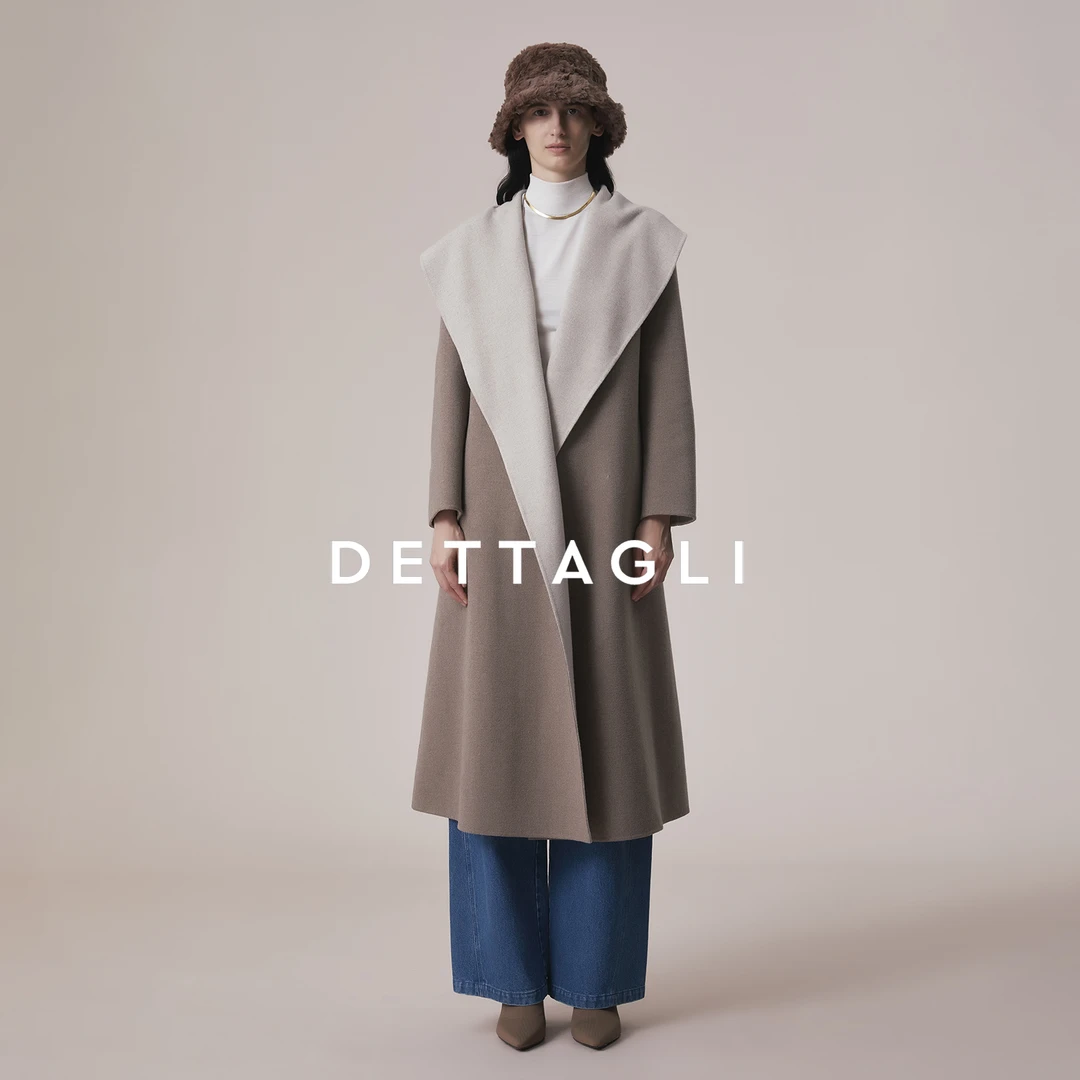 秋冬时尚翻领经典咖色系带长款大衣女
