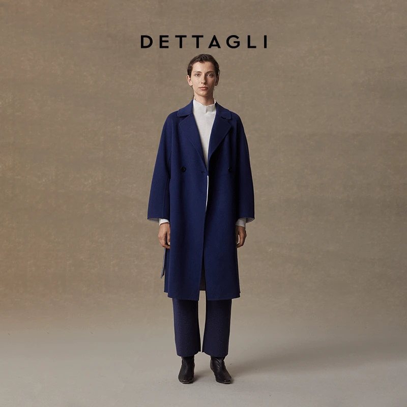 秋冬经典款英伦风长款合身翻领毛呢外套女