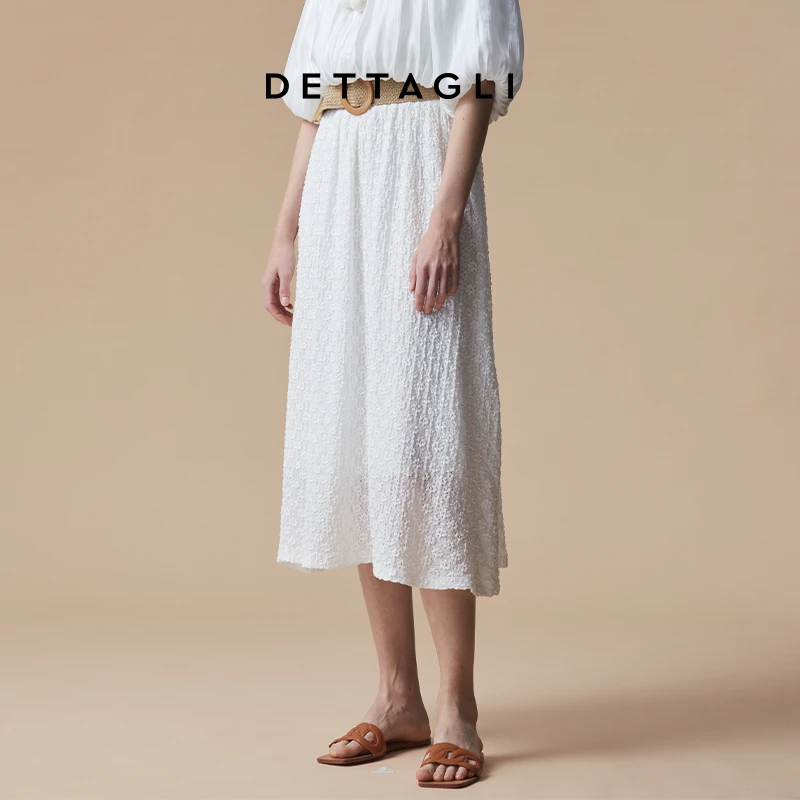 春夏本白色宽松廓形高弹蕾丝抽绳半裙女