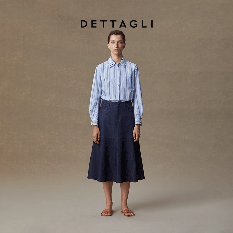 秋冬藏青色时尚显瘦长款牛仔迷笛裙女