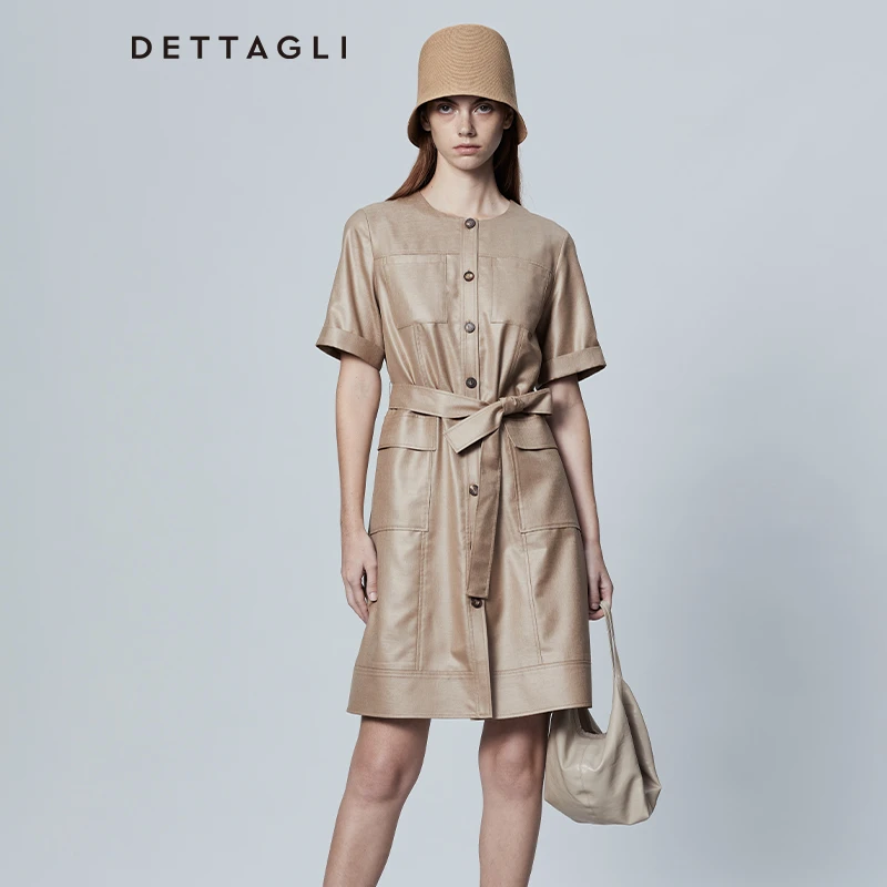 Dettagli/迪塔莉春夏女士通勤休闲时尚腰带圆领连衣裙女DA24L0017